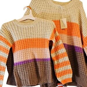Universal Thread Striped Knit Sweater - Orange, Purple, Brown